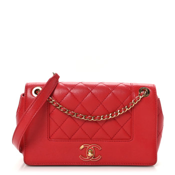 CHANEL Sheepskin Quilted Medium Vintage Mademoiselle Flap Red