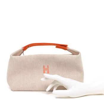 HERMES Canvas Large Bride-A-Brac Pouch Natural Orange