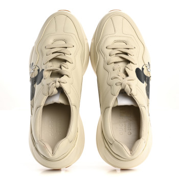 GUCCI X DISNEY Calfskin Mickey Mouse Womens Rhyton Sneakers 40 Ivory