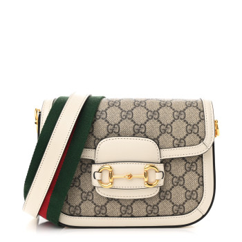 GUCCI GG Supreme Monogram Web Mini Horsebit 1955 Shoulder Bag Beige Mystic White