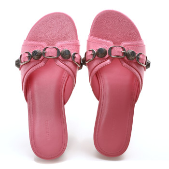 BALENCIAGA Agneau Arena Cagole Flat Slide Sandals 36 Sweet Pink