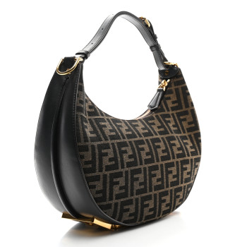 FENDI Fabric Jacquard Vitello Grace FF 1974 Small Fendigraphy Hobo Bag Tobacco Moro Ebano