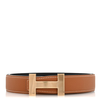 HERMES Box Togo Reversible Polished Constance 32mm H Belt 105 Black Gold