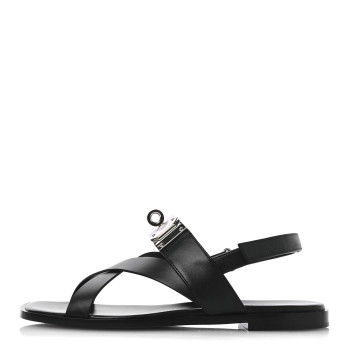 HERMES Calfskin Womens Ines Sandals 39 Black