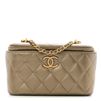 CHANEL Metallic Lambskin Quilted Small CC Dynasty Vanity Case With Chain Gold