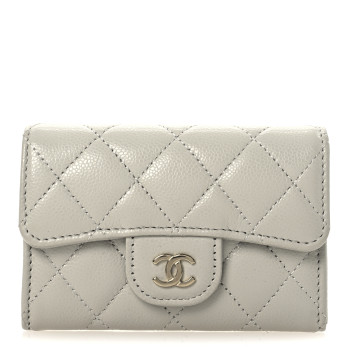 CHANEL Caviar Quilted Flap Card Holder Wallet Grey