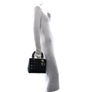 CHRISTIAN DIOR Patent Cannage Medium Lady Dior Black