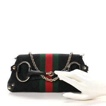 GUCCI Monogram Web Horsebit Chain Clutch Black