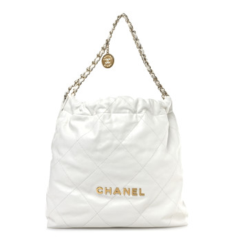 CHANEL Shiny Calfskin Quilted Chanel 22 White