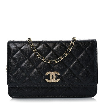 CHANEL Caviar Quilted Chain CC Wallet On Chain WOC Black