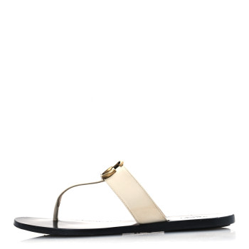 GUCCI Calfskin GG Marmont Thong Sandals 38 Mystic White