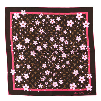 LOUIS VUITTON LV X TM Silk Cotton Monogram Cherry Blossom Square Scarf 70 Sakura Brown