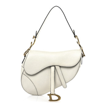 CHRISTIAN DIOR Grained Calfskin Saddle Bag White