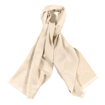 GUCCI Wool Lame Jacquard Monogram Jumbo GG Lady Nest Lux Scarf White Gold