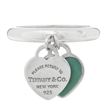 TIFFANY Sterling Silver Enamel Return to Tiffany Double Heart Ring 52 6 Blue