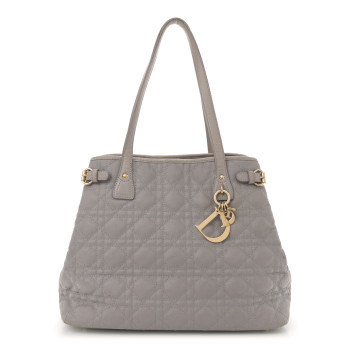 CHRISTIAN DIOR Coated Canvas Cannage Small Panarea Tote Grey