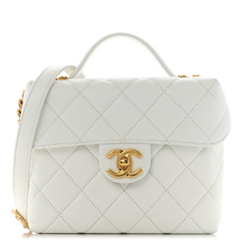 CHANEL Caviar Quilted Handy Box Vanity Case White