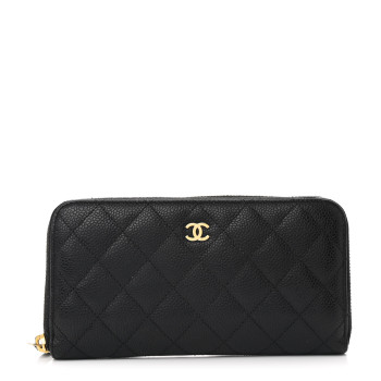 CHANEL Caviar Quilted Large Gusset Zip Around Wallet Black