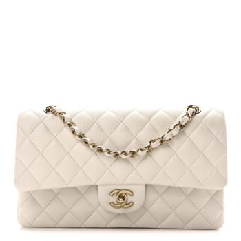 CHANEL Caviar Quilted Medium Double Flap White