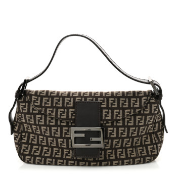 FENDI Zucchino Vitello Baguette Mogano Panna Bruciato