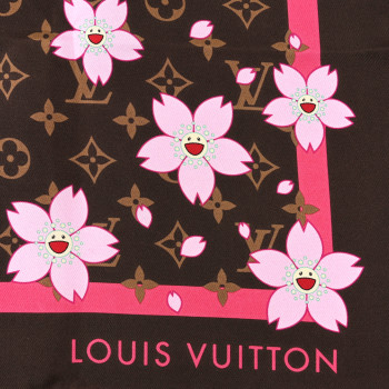 LOUIS VUITTON LV X TM Silk Cotton Monogram Cherry Blossom Square Scarf 70 Sakura Brown