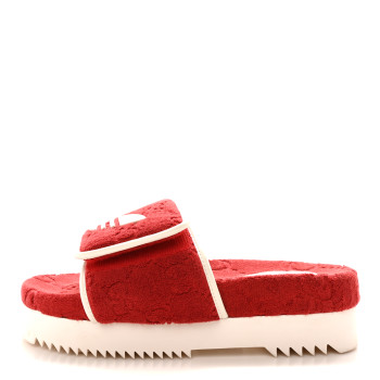 GUCCI X ADIDAS Terry Cloth GG Monogram Womens Platform Sandals 38 Maple Red Off White