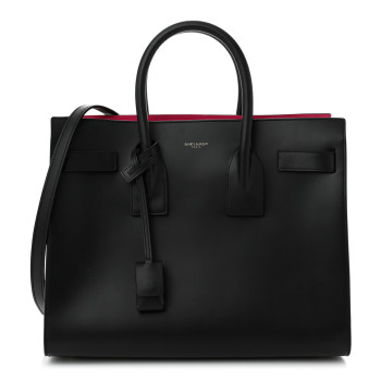 SAINT LAURENT Calfskin Small Sac De Jour Black Fuchsia