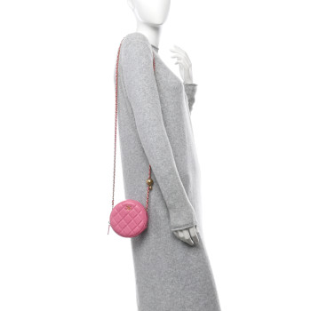 CHANEL Lambskin Quilted Round Pearl Crush Clutch With Chain Pink
