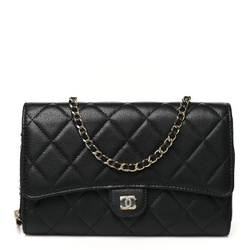 CHANEL Caviar Quilted Phone Holder Wallet on Removable Chain Black