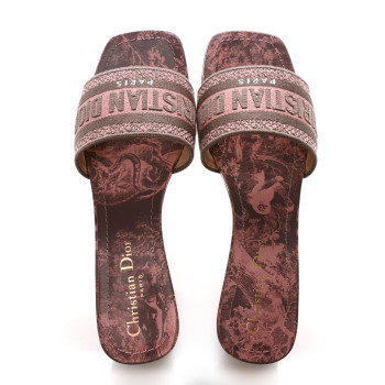 CHRISTIAN DIOR Canvas Toile De Jouy Embroidered Dway 35mm Slide Sandals 37 Quartz Grey