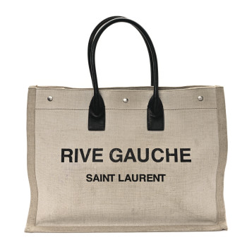 SAINT LAURENT Linen Calfskin Rive Gauche Tote Optic White