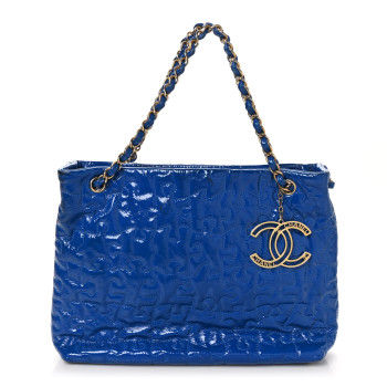 CHANEL Patent Puzzle Tote Electric Blue