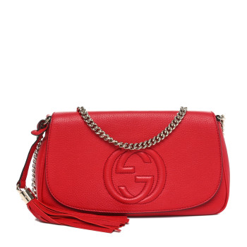 GUCCI Pebbled Calfskin Medium Soho Flap Crossbody Tabasco Red