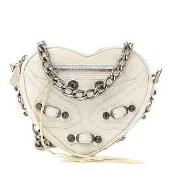 BALENCIAGA Agneau Arena Mini Le Cagole Heart Bag Optic White