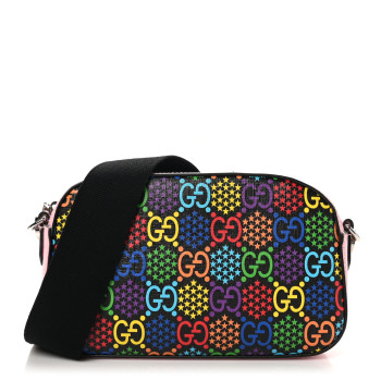 GUCCI GG Supreme Monogram Psychedelic Shoulder Bag Black Multicolor Sugar Pink