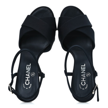 CHANEL Grosgrain Pearl Sandals 39.5 Black