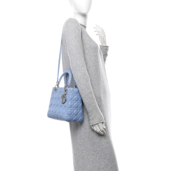 CHRISTIAN DIOR Lambskin Cannage Medium Lady Dior Light Blue