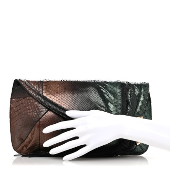 JIMMY CHOO Metallic Snakeskin Lambskin Clutch Black Multicolor