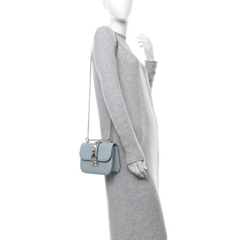VALENTINO GARAVANI Vitello Small Glam Lock Rockstud Flap Sky Sorbet