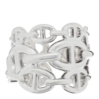HERMES Sterling Silver GM Chaine d'Ancre Enchainee Band Ring 55 7.25
