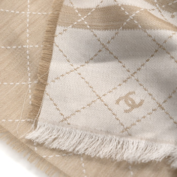 CHANEL Cotton Cashmere Silk 31 Rue Cambon CC Logo Stole Beige
