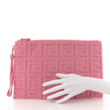 FENDI Terry Cloth Vitello Century Matte FF 1974 Embossed Large Flat Pouch Lollypop