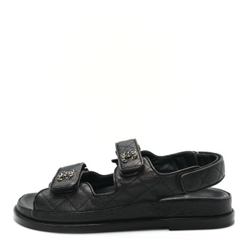 CHANEL Grained Calfskin Velcro Dad Sandals 37 Black