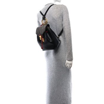 FENDI Vitello Cruise Bi-Color FF 1974 Embossed F is Fendi Drawstring Backpack Black Fragola Maya