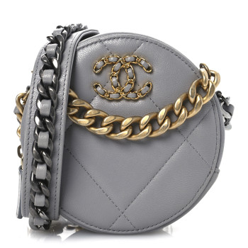 CHANEL Lambskin Quilted Chanel 19 Round Clutch With Chain Grey