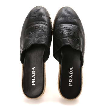 PRADA Nappa Logo Cap Toe 20mm Espadrilles Mules 40 Black
