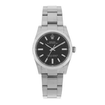 ROLEX Stainless Steel 34mm Oyster Perpetual Watch Bright Black 124200