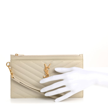 SAINT LAURENT Grain De Poudre Chevron Monogram Large Bill Pouch Blanc Vintage
