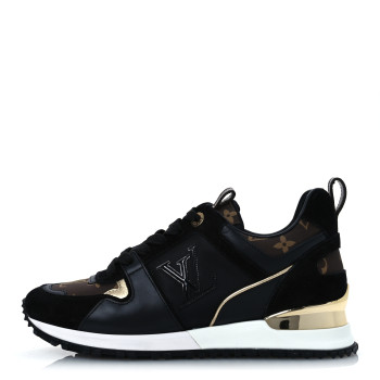 LOUIS VUITTON Suede Monogram Run Away Sneakers 36.5 Black