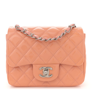 CHANEL Patent Quilted Mini Square Flap Pink